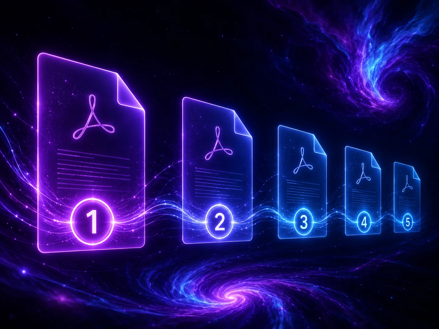 Abstract neon PDF pagination illustration with numbered pages