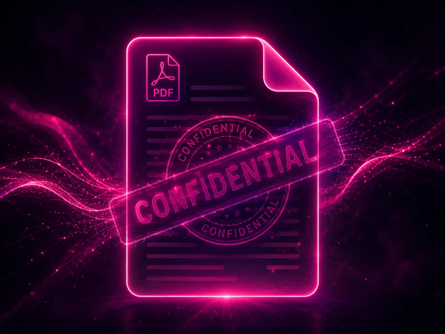 Abstract neon watermark illustration with confidential overlay